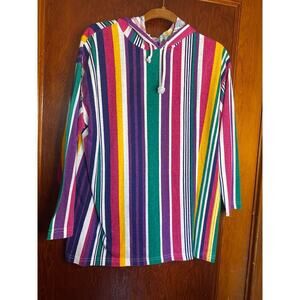 VINTAGE Retro Cotton Stripe Beach Hoodie Large